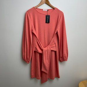 R.Vivimos Women's Autumn Winter Cotton Long Sleeves Elegant Knitted Bodycon Tie